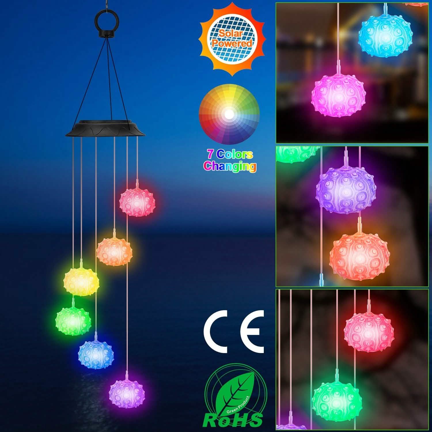7 Color Changing Solar Wind Chime Lights Sea Urchins Decorative Lamp DailySale