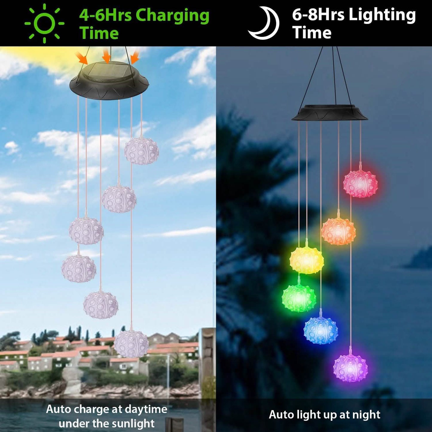 7 Color Changing Solar Wind Chime Lights Sea Urchins Decorative Lamp DailySale