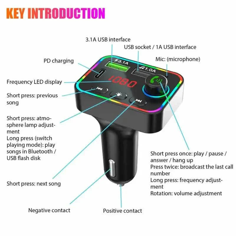 7 Color LED Backlit Light Bluetooth FM Transmitter and Dual USB Charger DailySale