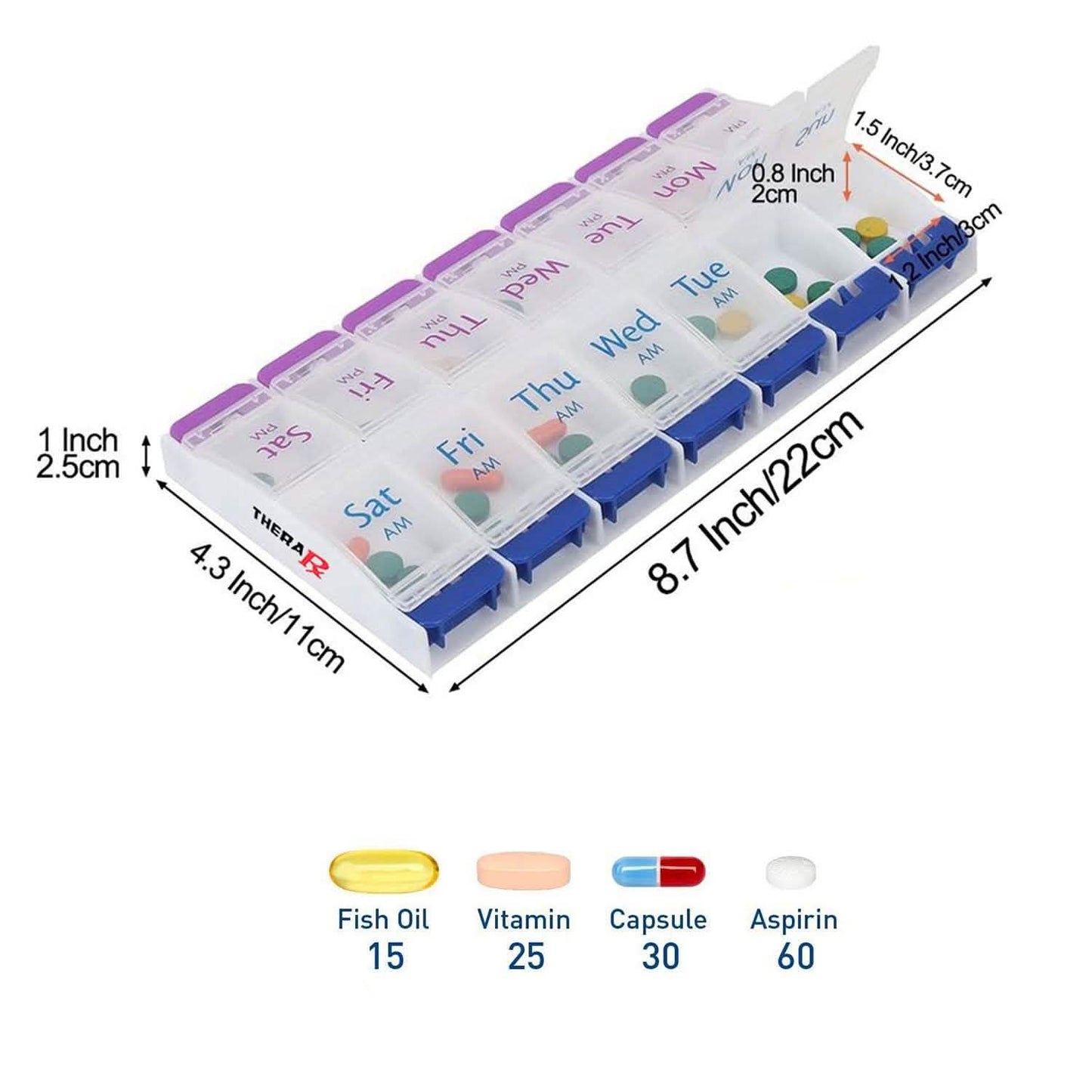 7-Day Push Button Pill, Medicine, Vitamin Organizer with AM/PM Large Compartments DailySale