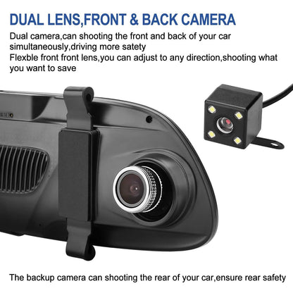 7'' HD 1080P Car DVR Dual Lens Camera Vehicle Rearview Mirror Dash Cam Recorder DailySale