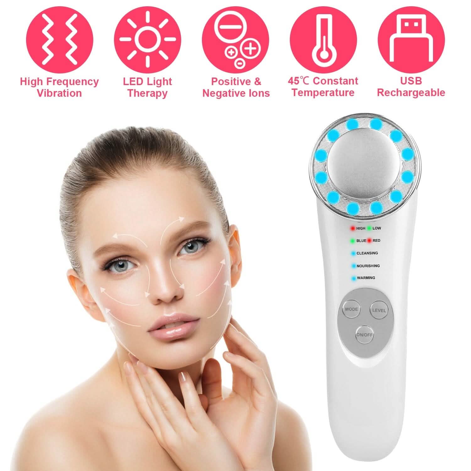 7-in-1 Facial Massager Ultrasonic High Frequency Face Lifting Machine DailySale