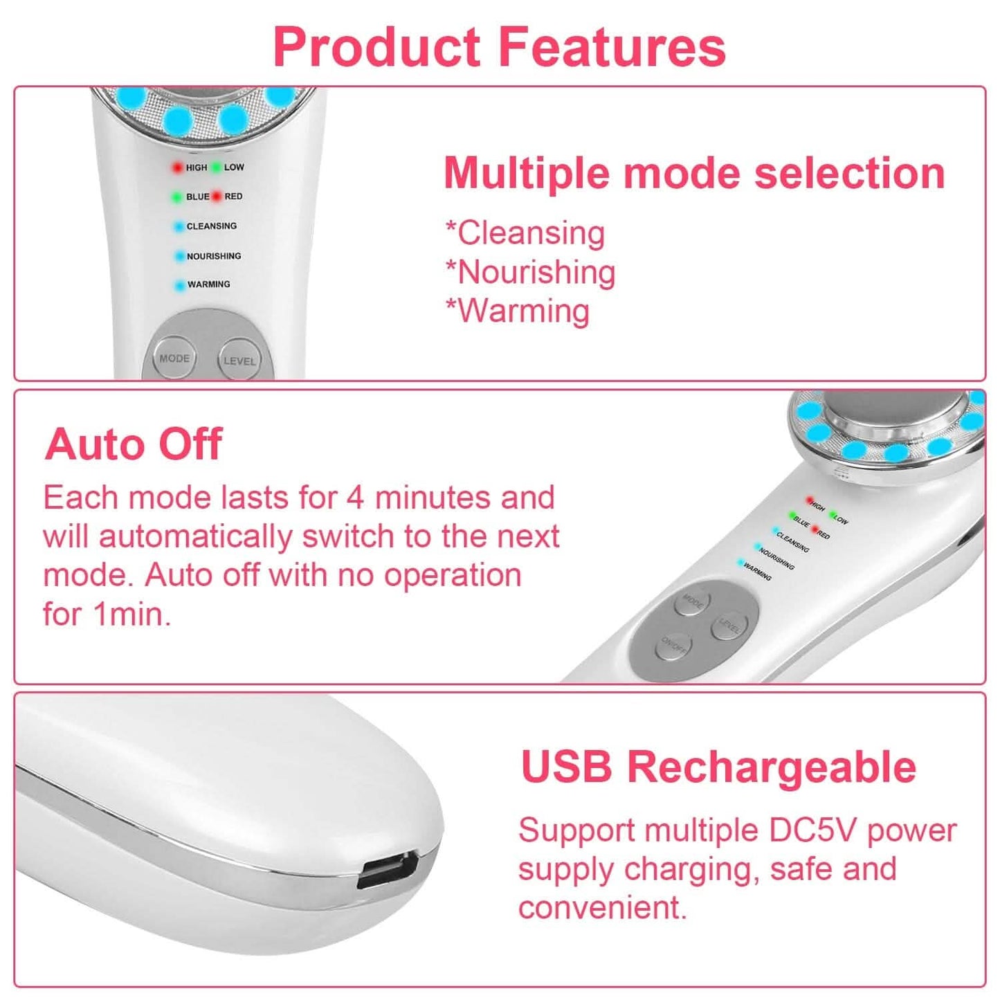 7-in-1 Facial Massager Ultrasonic High Frequency Face Lifting Machine DailySale