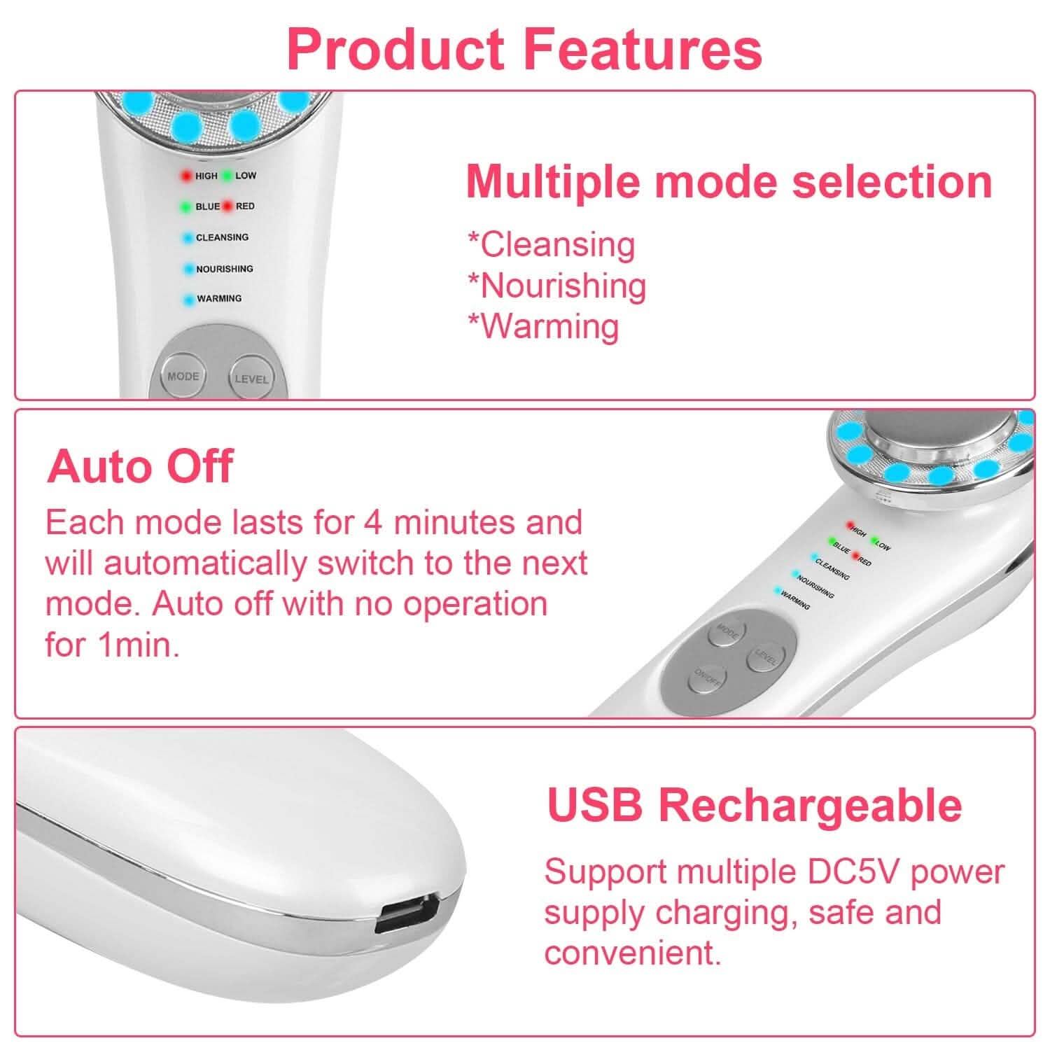 7-in-1 Facial Massager Ultrasonic High Frequency Face Lifting Machine DailySale