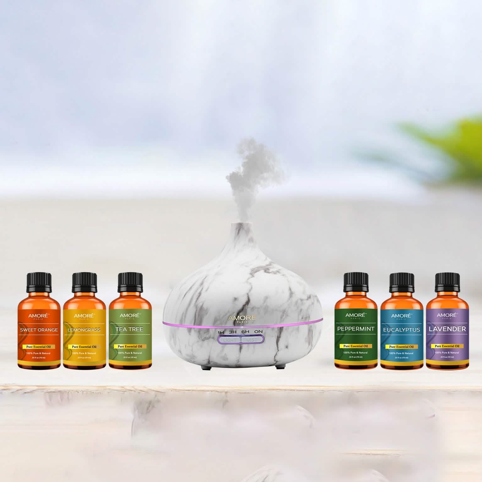 7-Pack: Ultrasonic White Marble Aromatherapy Oil Diffuser With Essential Oil DailySale