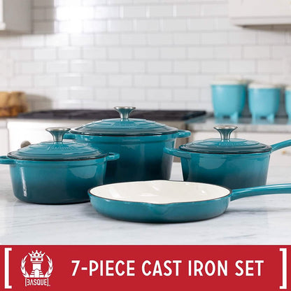 7-Piece: Basque Enameled Cast Iron Cookware Set DailySale