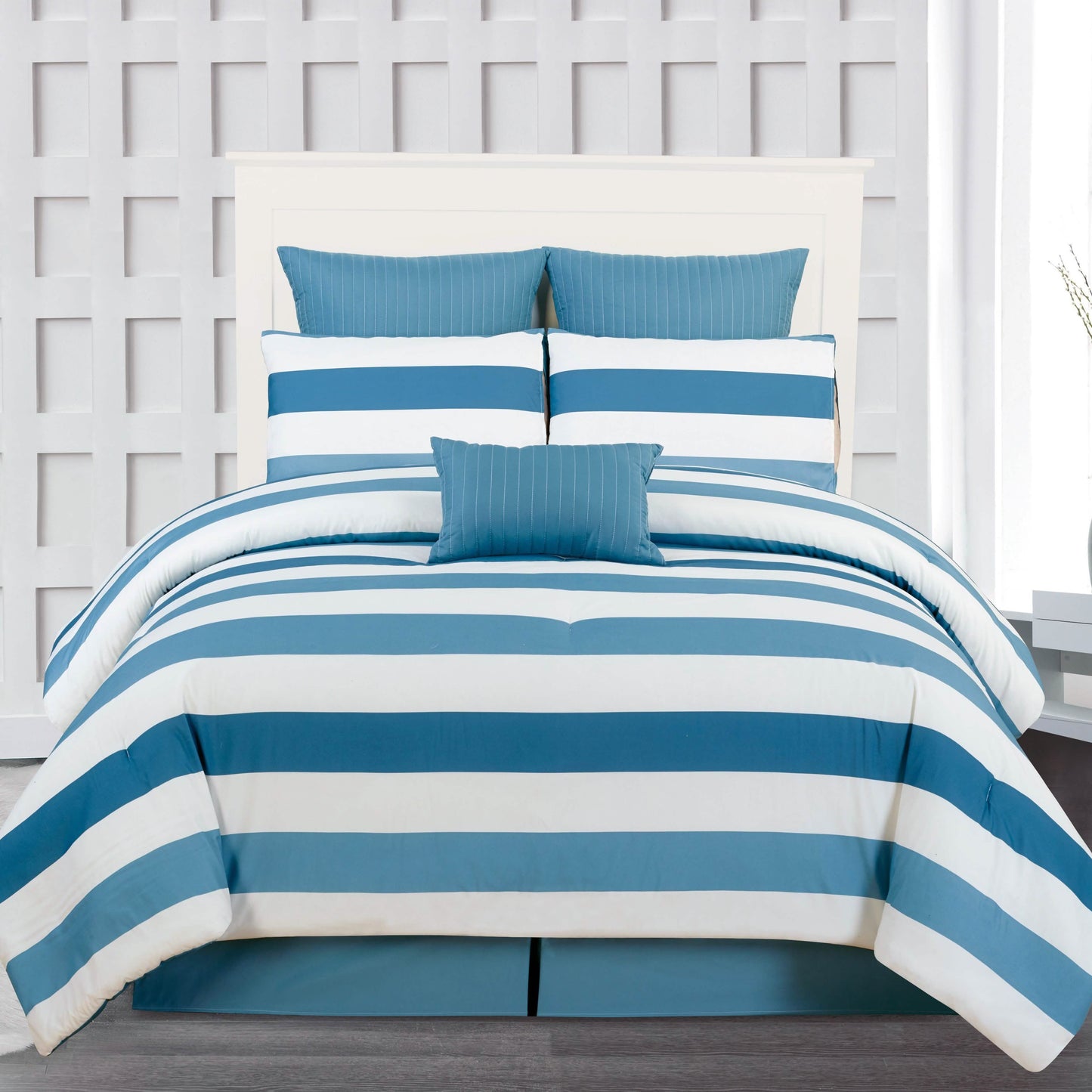 7-Piece: Cabana Stripe Reversible Hypoallergenic Comforter Set DailySale