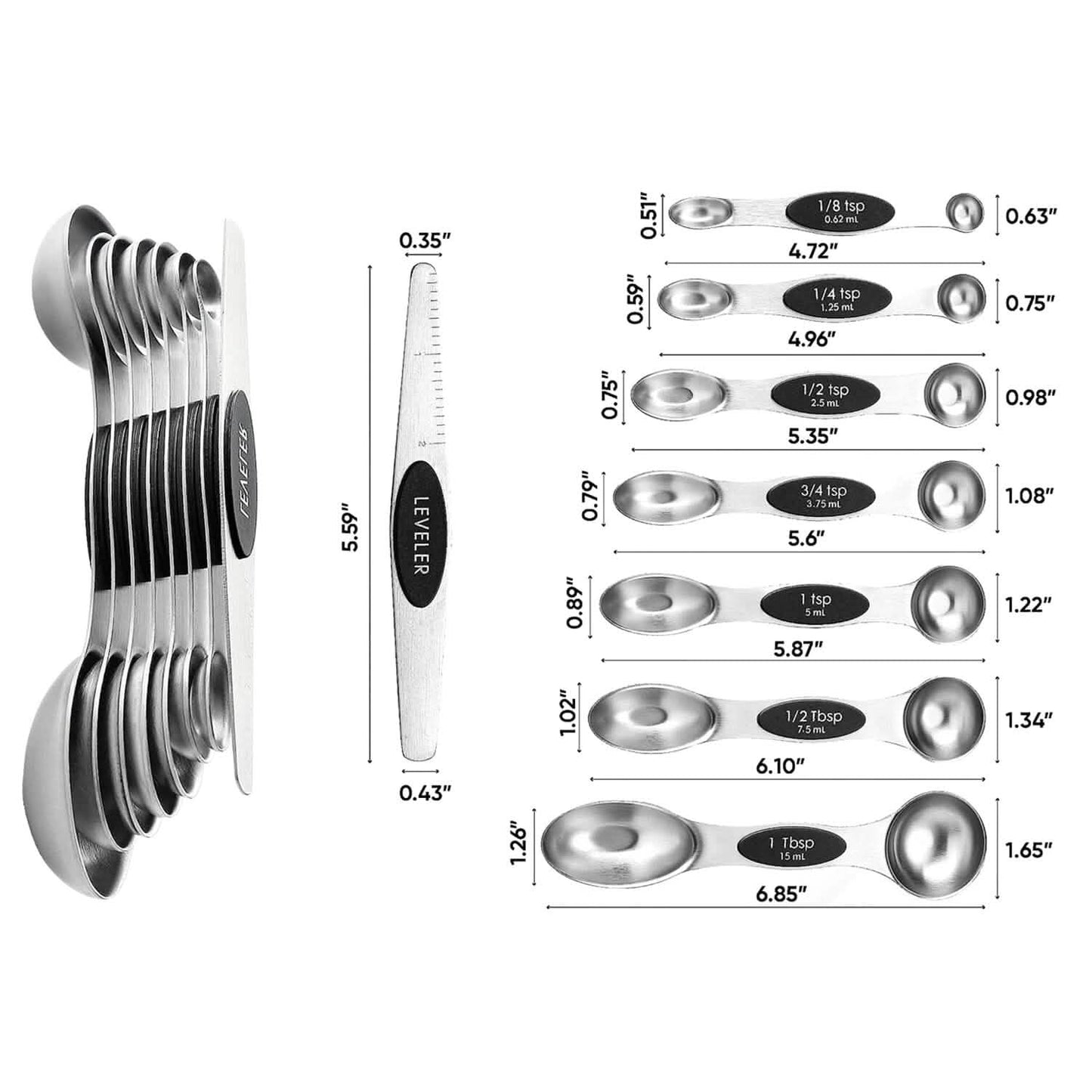 7-Piece: Double Sided Stackable Magnetic Measuring Spoons Set with Leveler DailySale
