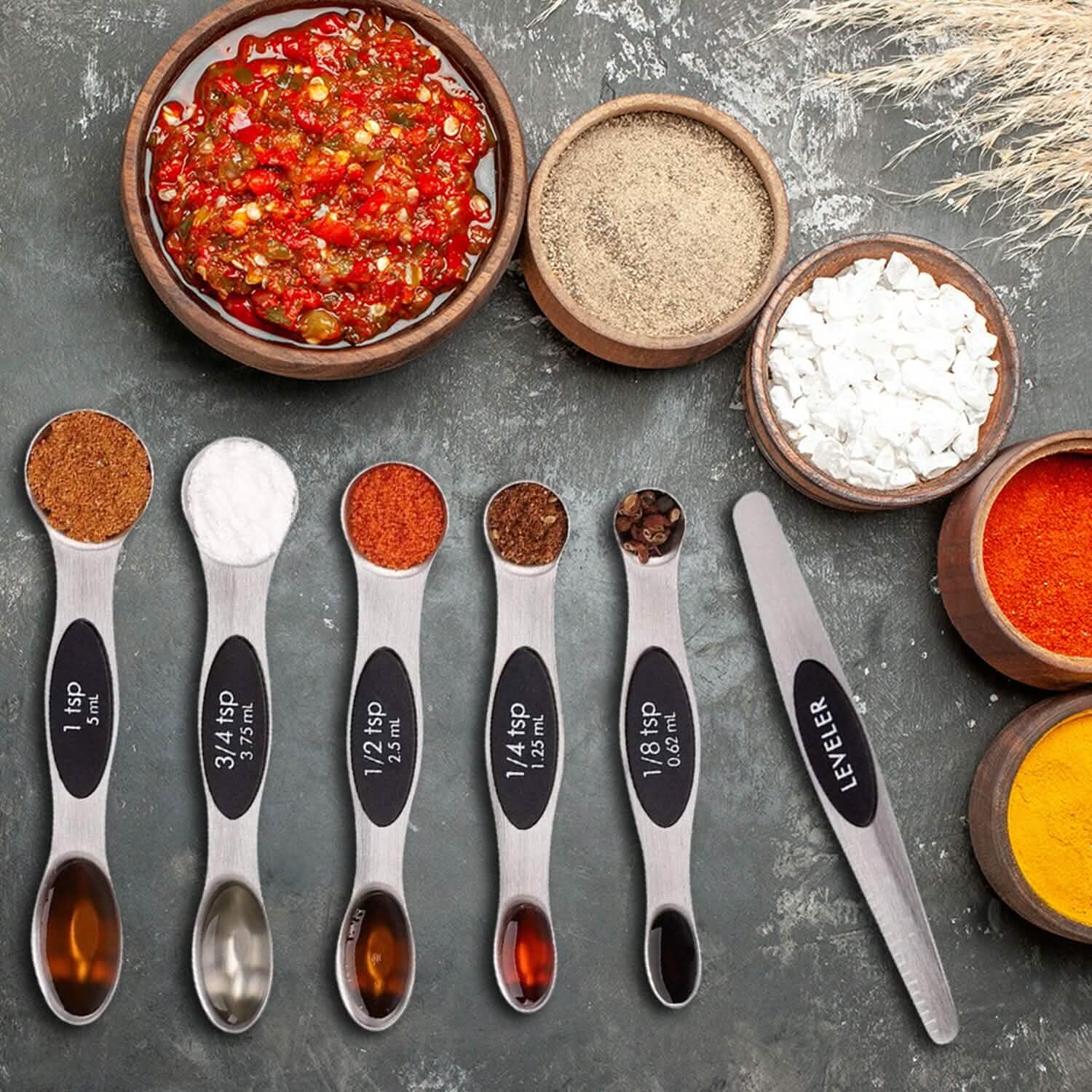 7-Piece: Double Sided Stackable Magnetic Measuring Spoons Set with Leveler DailySale