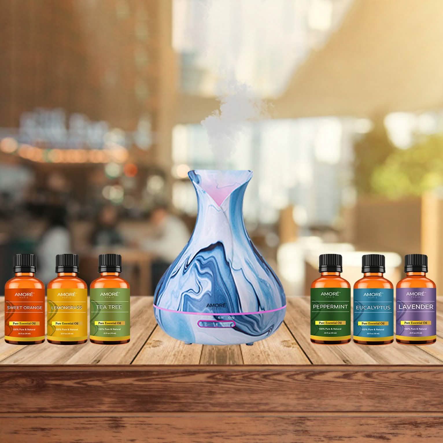 7-Piece Set: Hydro Dipped Ultrasonic Aromatherapy Diffuser With Essential Oil Gift Set DailySale