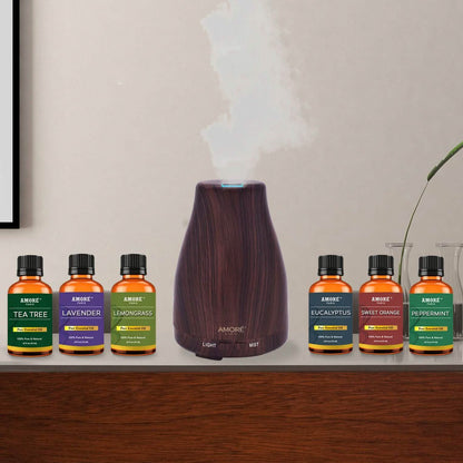 7-Piece Set: Natural Wood Grain Cool Mist Aromatherapy Diffuser With Essential Oil DailySale