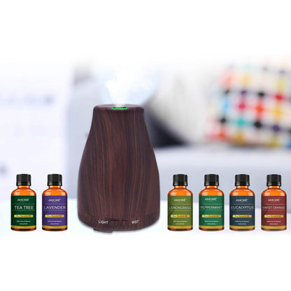 7-Piece Set: Natural Wood Grain Cool Mist Aromatherapy Diffuser With Essential Oil DailySale