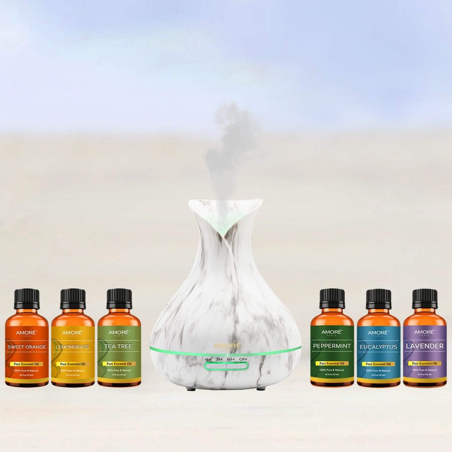 7-Piece: White Marble 300ml Ultrasonic Aroma Diffuser with Essential Oil Gift Set DailySale
