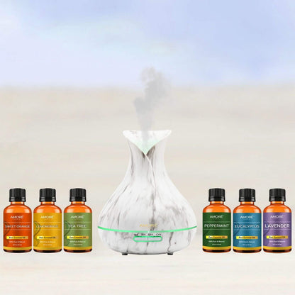 7-Piece: White Marble 300ml Ultrasonic Aroma Diffuser with Essential Oil Gift Set DailySale