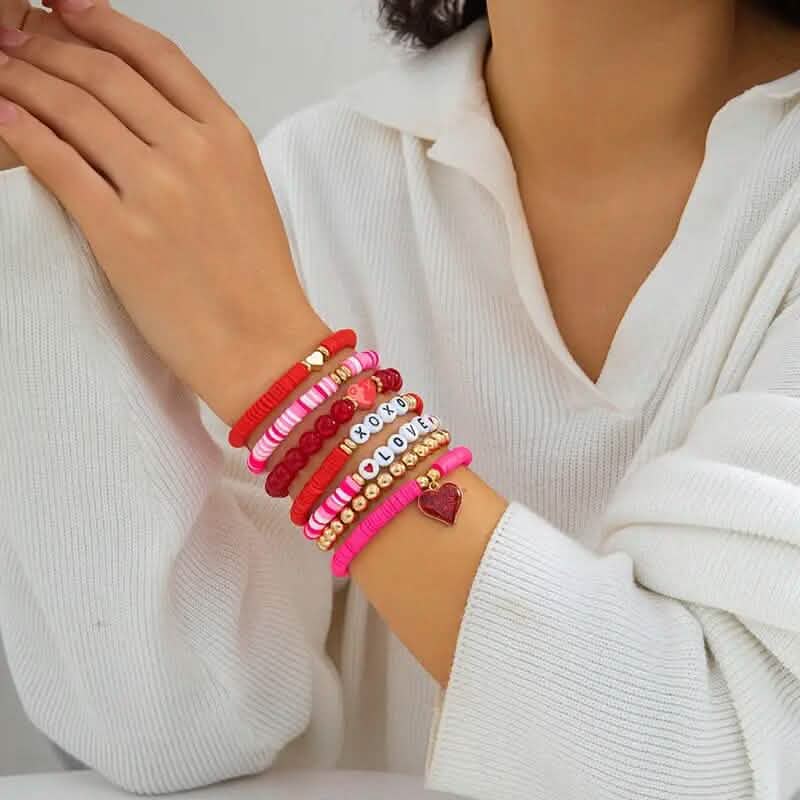 7-Pieces: Fashionable Cute Cartoon Love Heart Charms Pendant Bracelets DailySale