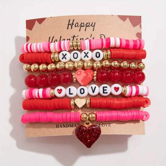 7-Pieces: Fashionable Cute Cartoon Love Heart Charms Pendant Bracelets DailySale