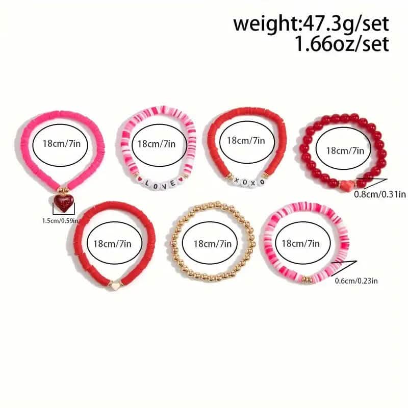 7-Pieces: Fashionable Cute Cartoon Love Heart Charms Pendant Bracelets DailySale