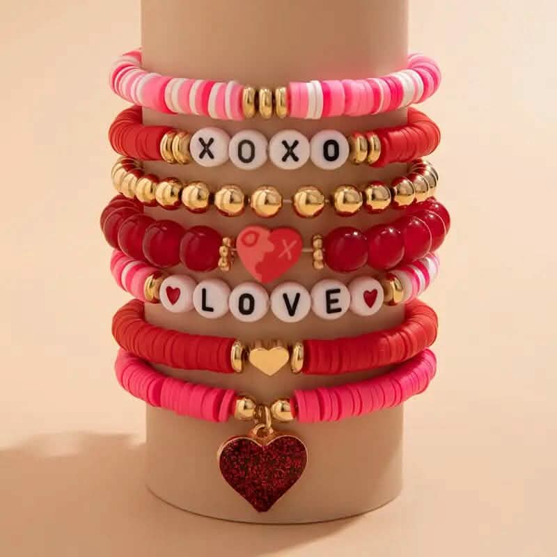 7-Pieces: Fashionable Cute Cartoon Love Heart Charms Pendant Bracelets DailySale
