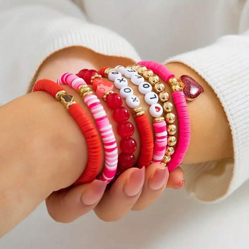 7-Pieces: Fashionable Cute Cartoon Love Heart Charms Pendant Bracelets DailySale