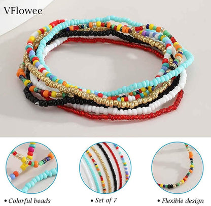 7-Pieces Set: Women's Hand Beaded African Anklet DailySale