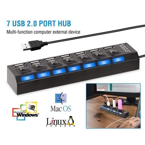 7 Port USB 2.0 Hub High Speed Multiport DailySale