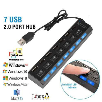 7 Port USB 2.0 Hub High Speed Multiport DailySale