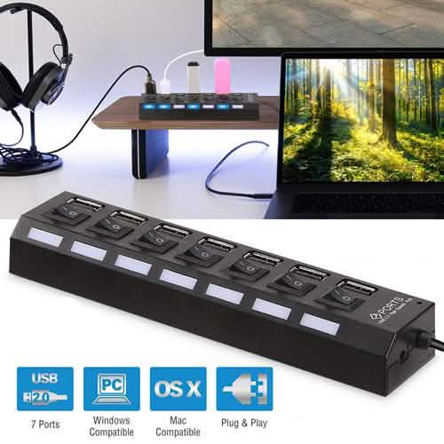 7 Port USB 2.0 Hub High Speed Multiport DailySale