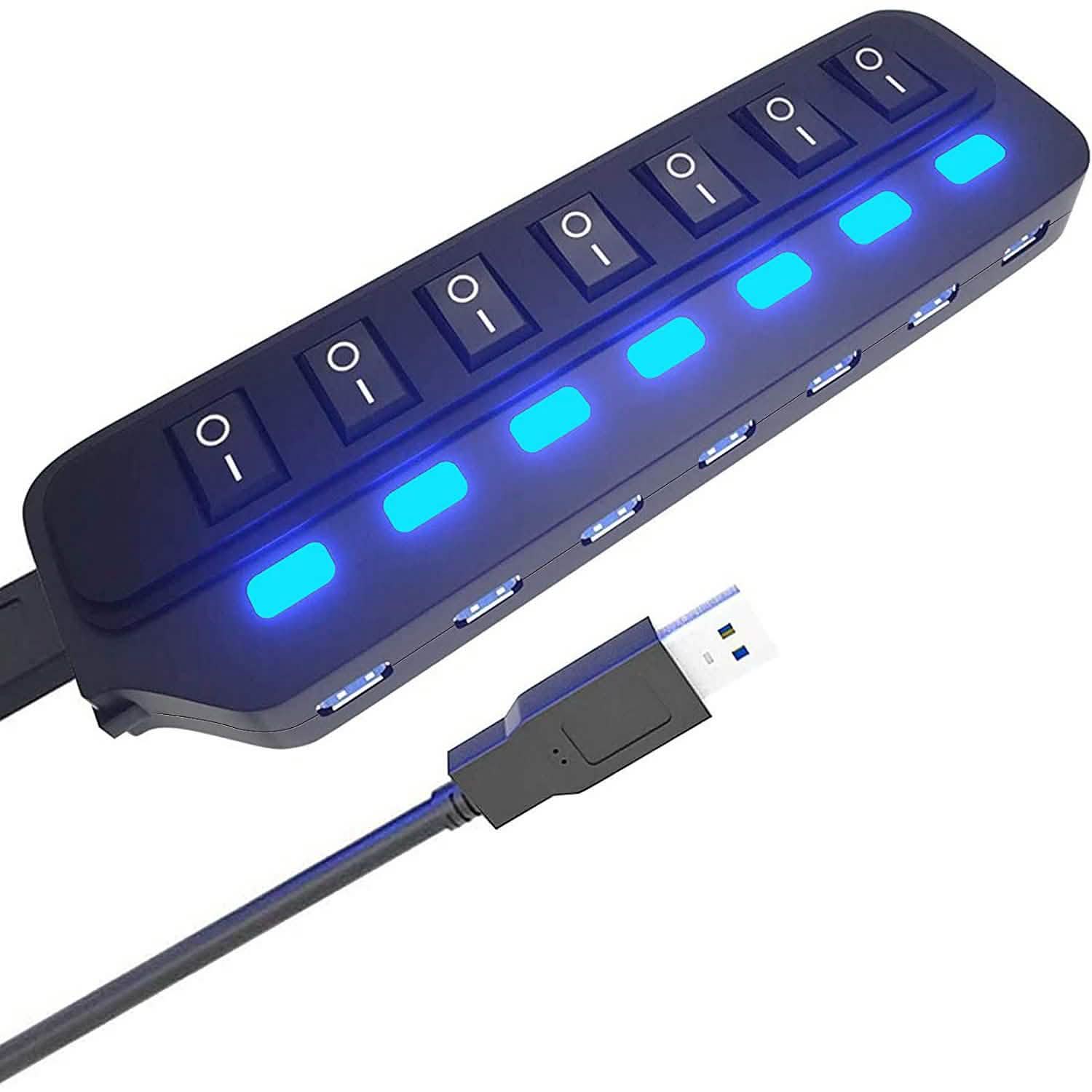 7 Port USB Data Hub 3.0 with Individual On/Off Switches and Lights DailySale