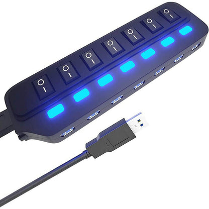 7 Port USB Data Hub 3.0 with Individual On/Off Switches and Lights DailySale