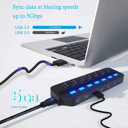 7 Port USB Data Hub 3.0 with Individual On/Off Switches and Lights DailySale