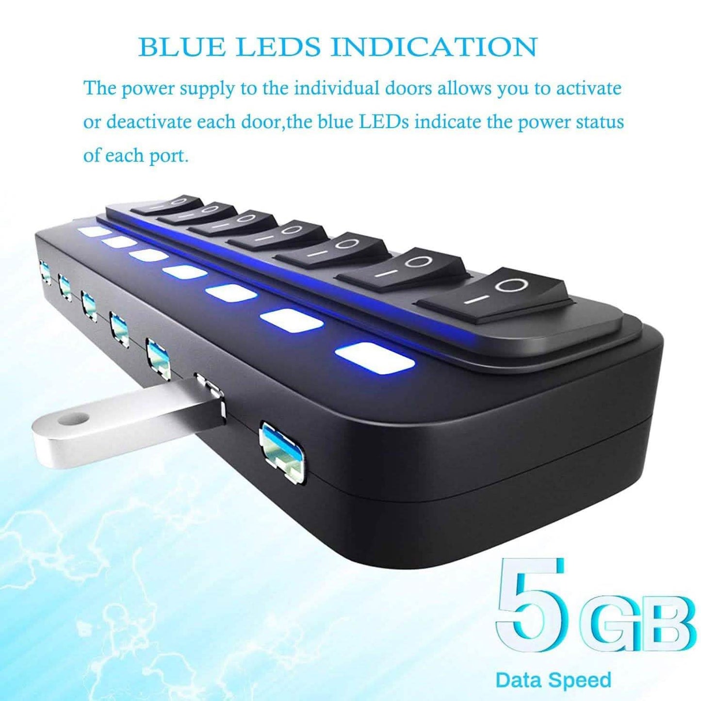 7 Port USB Data Hub 3.0 with Individual On/Off Switches and Lights DailySale
