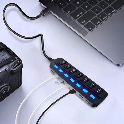 7 Port USB Data Hub 3.0 with Individual On/Off Switches and Lights DailySale