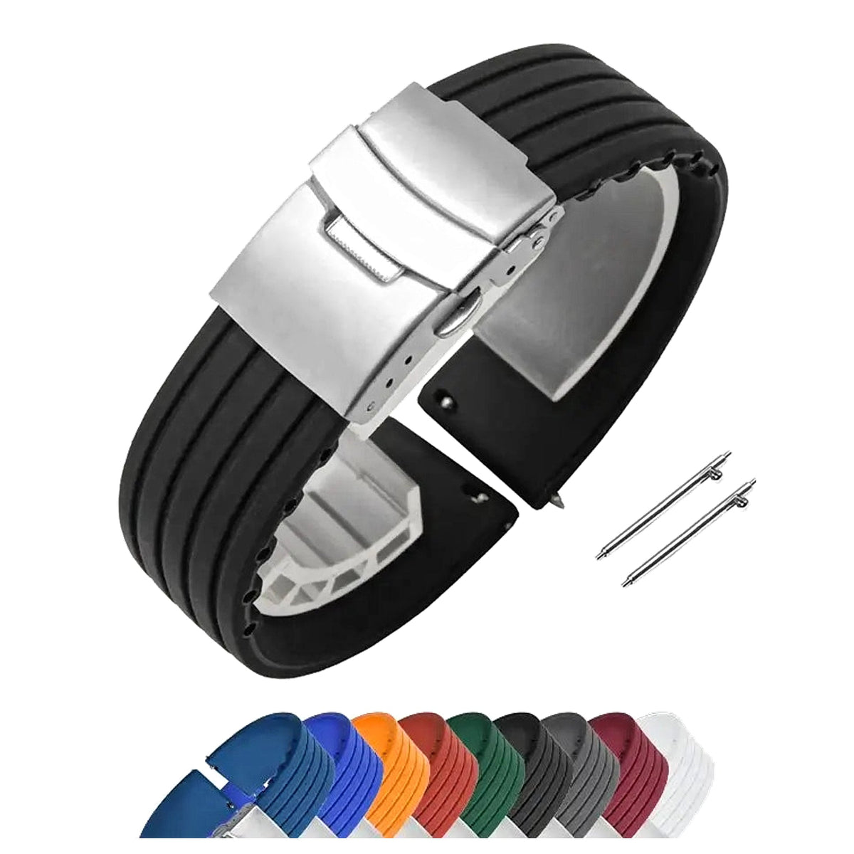 Amazfit Balance, GTR, GTS & Bip Ribbed Silicone Band, Deployment Clasp BandsCo Straps