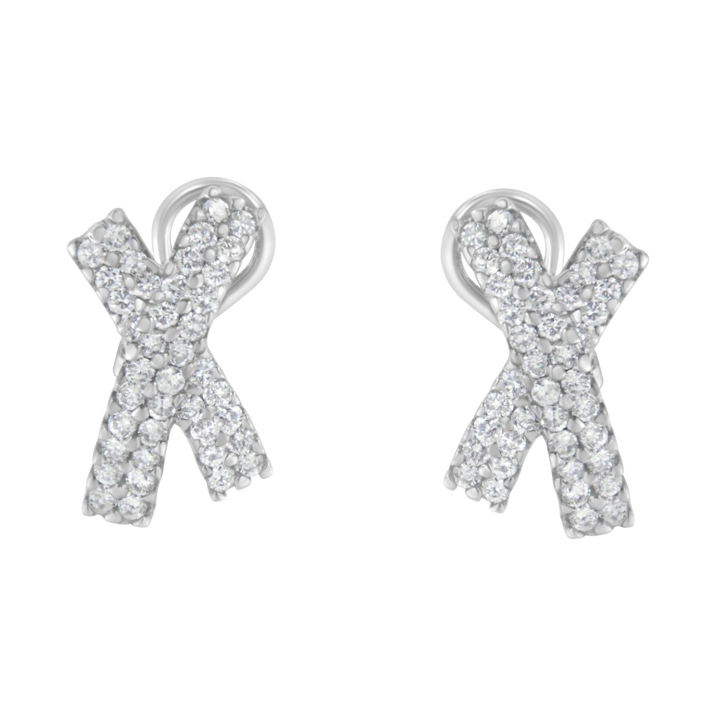 14K White Gold 2.0 Cttw Round-Brilliant Cut Diamond Domed X Shaped Omega Back Stud Earrings (H-I Color, I1-I2 Clarity) Bids.com