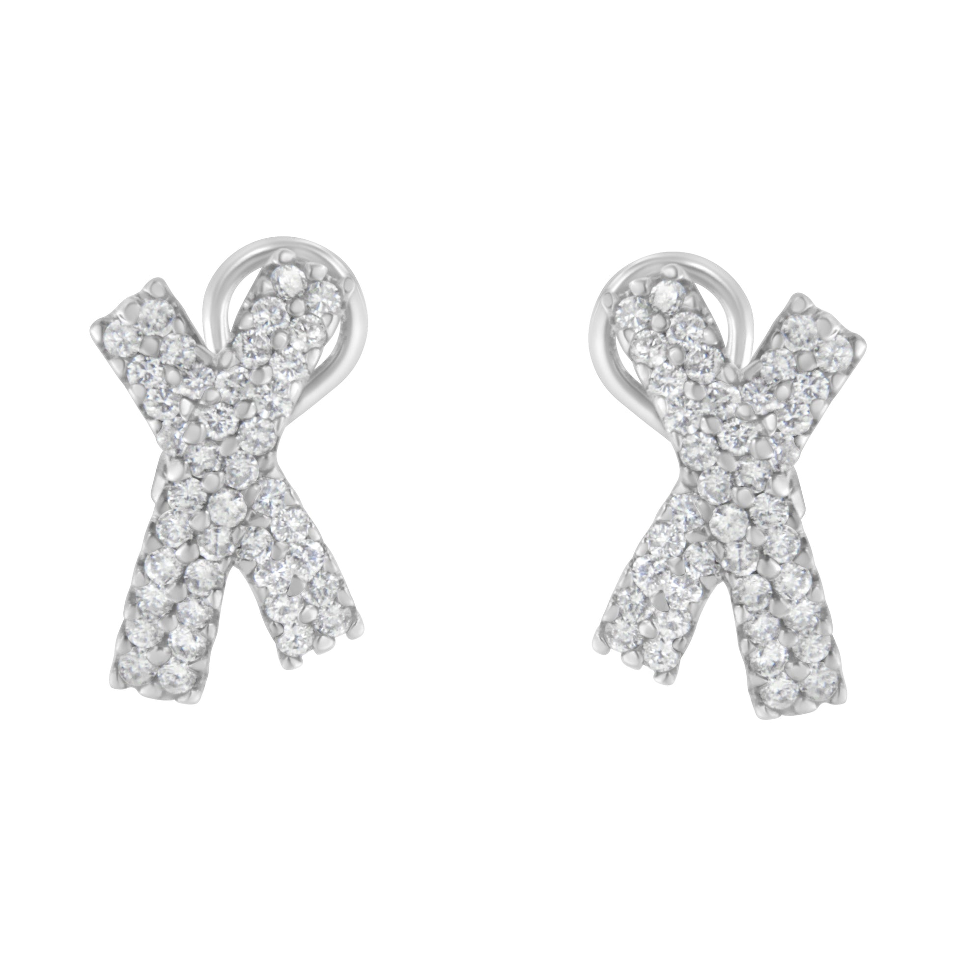 14K White Gold 2.0 Cttw Round-Brilliant Cut Diamond Domed X Shaped Omega Back Stud Earrings (H-I Color, I1-I2 Clarity) Bids.com