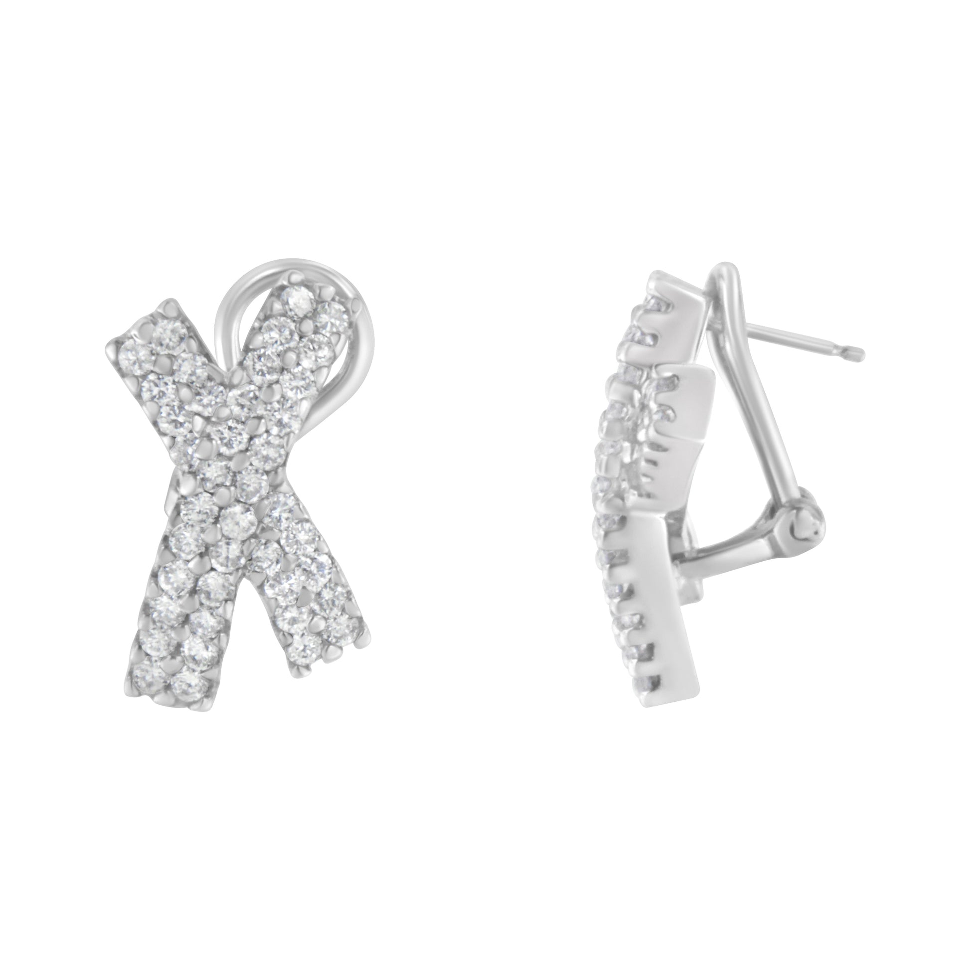 14K White Gold 2.0 Cttw Round-Brilliant Cut Diamond Domed X Shaped Omega Back Stud Earrings (H-I Color, I1-I2 Clarity) Bids.com