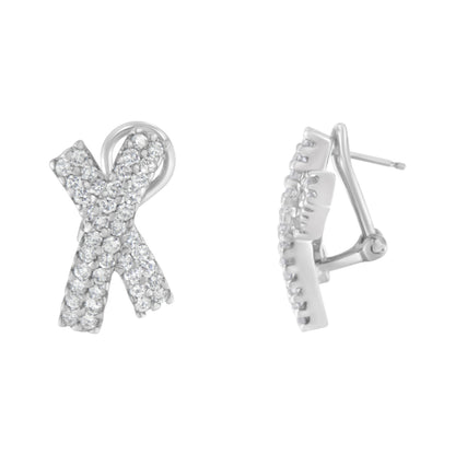 14K White Gold 2.0 Cttw Round-Brilliant Cut Diamond Domed X Shaped Omega Back Stud Earrings (H-I Color, I1-I2 Clarity) Bids.com
