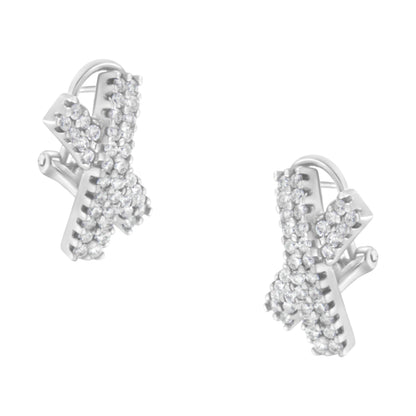 14K White Gold 2.0 Cttw Round-Brilliant Cut Diamond Domed X Shaped Omega Back Stud Earrings (H-I Color, I1-I2 Clarity) Bids.com