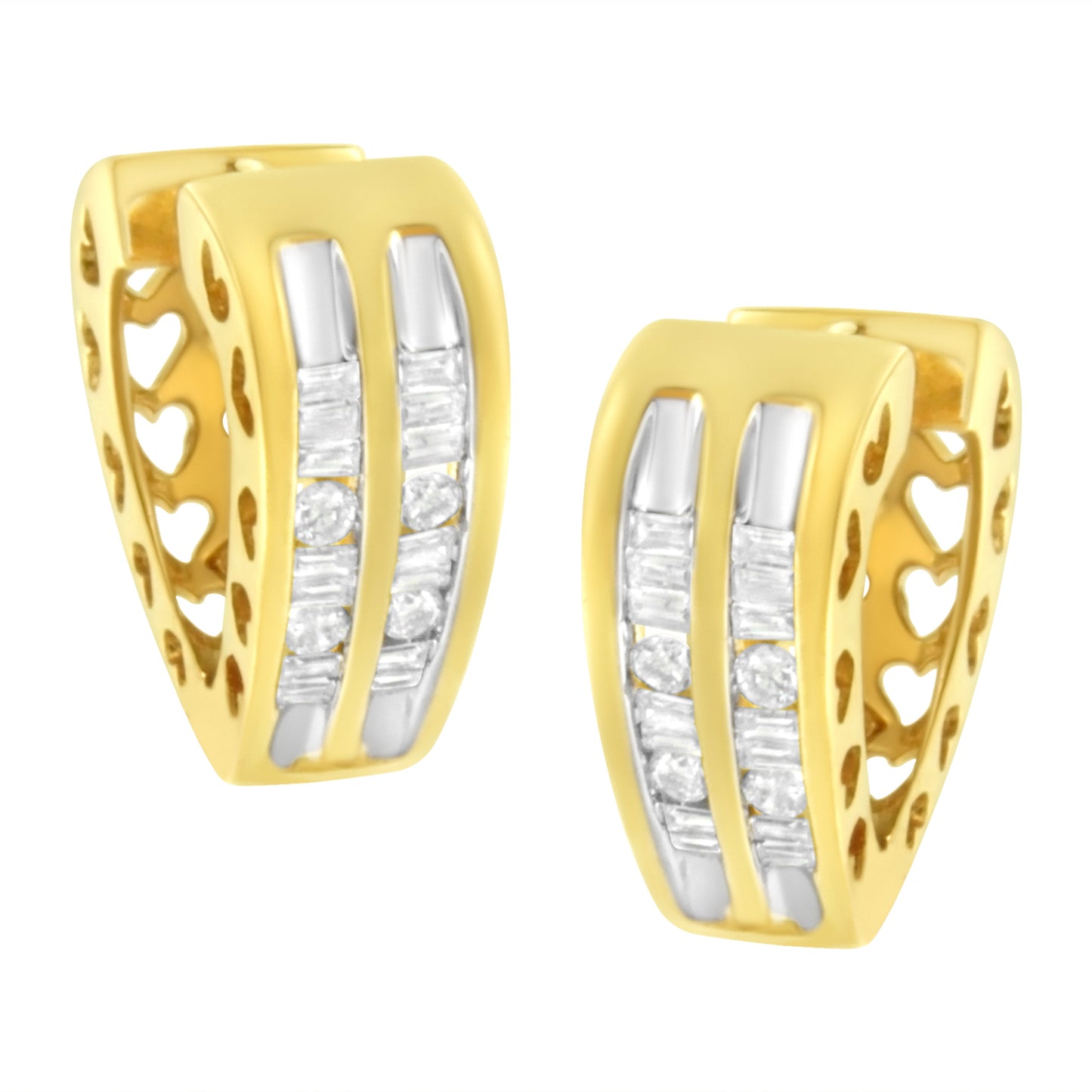 10K Yellow Gold 1/2 cttw Diamond Huggy Heart Hoop Earrings (I-J Clarity, I2-I3 Color) Bids.com