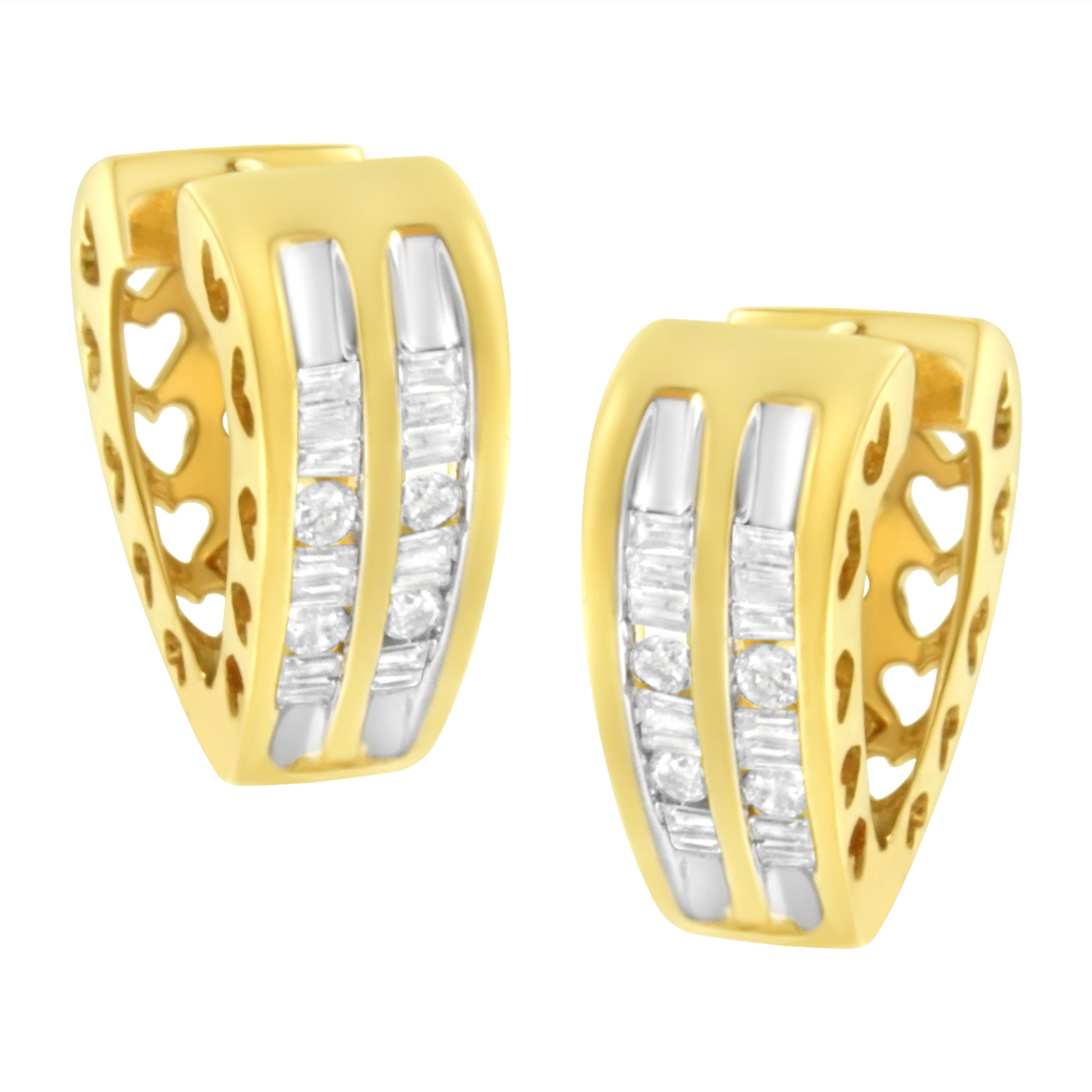 10K Yellow Gold 1/2 cttw Diamond Huggy Heart Hoop Earrings (I-J Clarity, I2-I3 Color) Bids.com