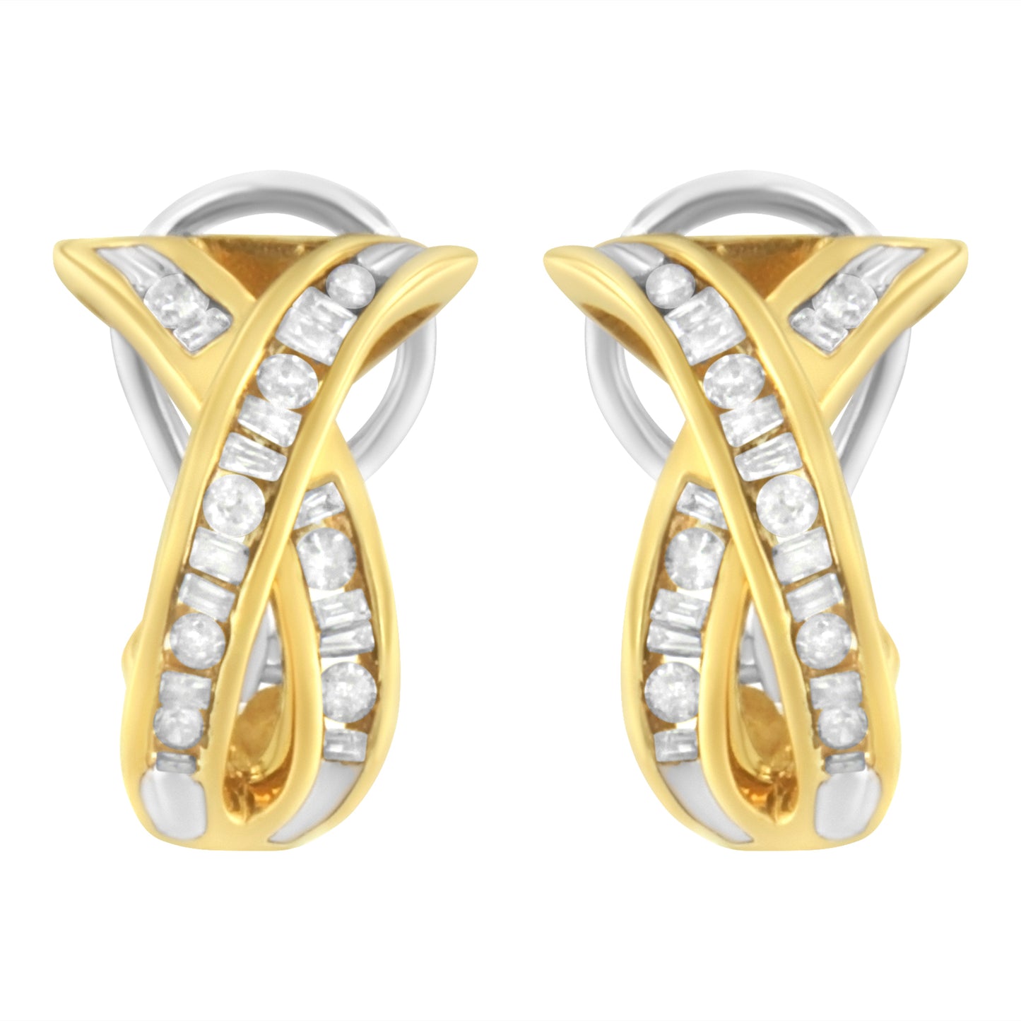 14K Yellow and White Gold 1/2 TDW "X" Shape Cross Over Diamond Hoop Earrings (I-J, I2-I3) Bids.com