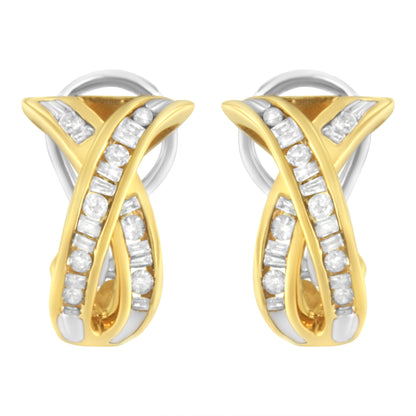 14K Yellow and White Gold 1/2 TDW "X" Shape Cross Over Diamond Hoop Earrings (I-J, I2-I3) Bids.com
