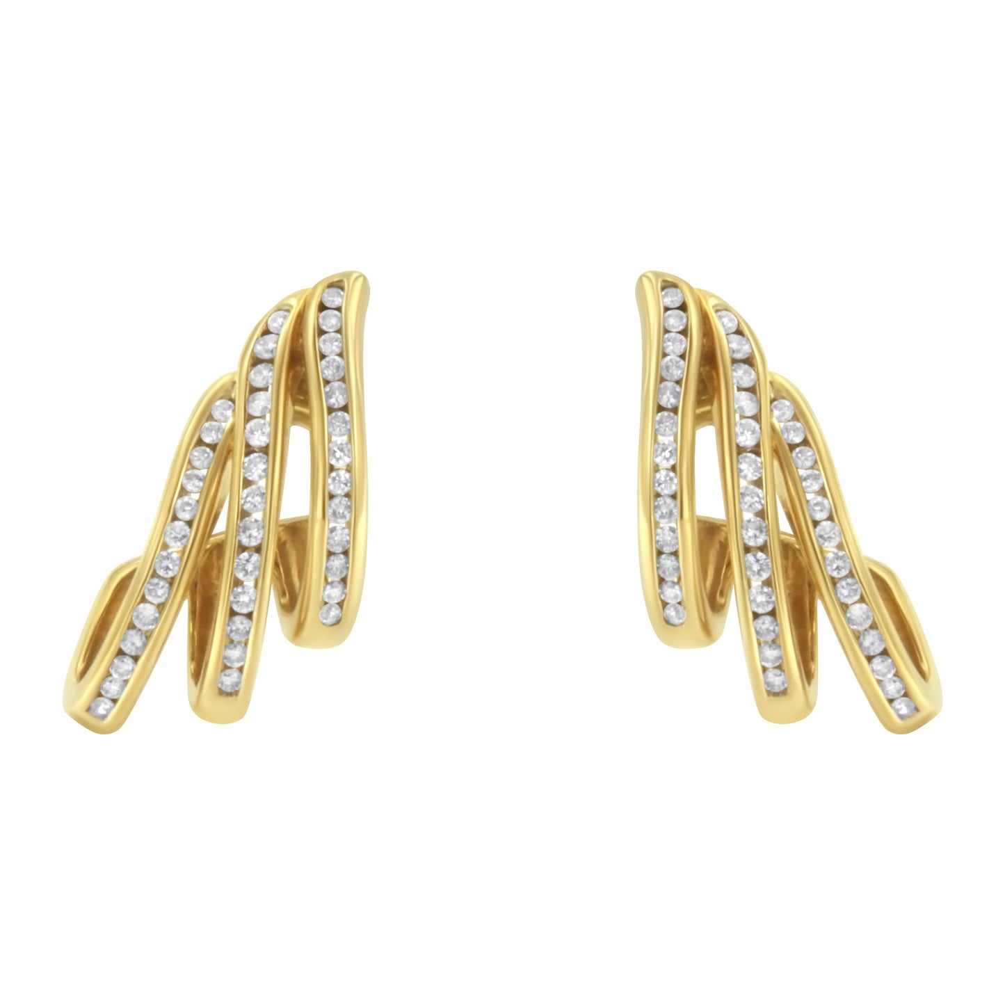 10K Yellow Gold 1.0 Cttw Round Brilliant Cut Diamond Spiral Multi Row Channel Set Open Hoop Pushback Stud Earrings (H-I Color, I1-I2 Clarity) Bids.com