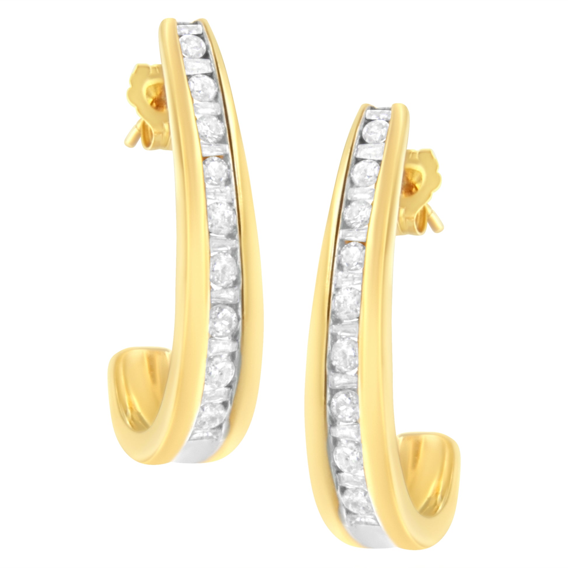 10K Yellow Gold 1 cttw Channel Set Diamond J-Hoop Earrings (H-I Clarity, I1-I2 Color) Bids.com