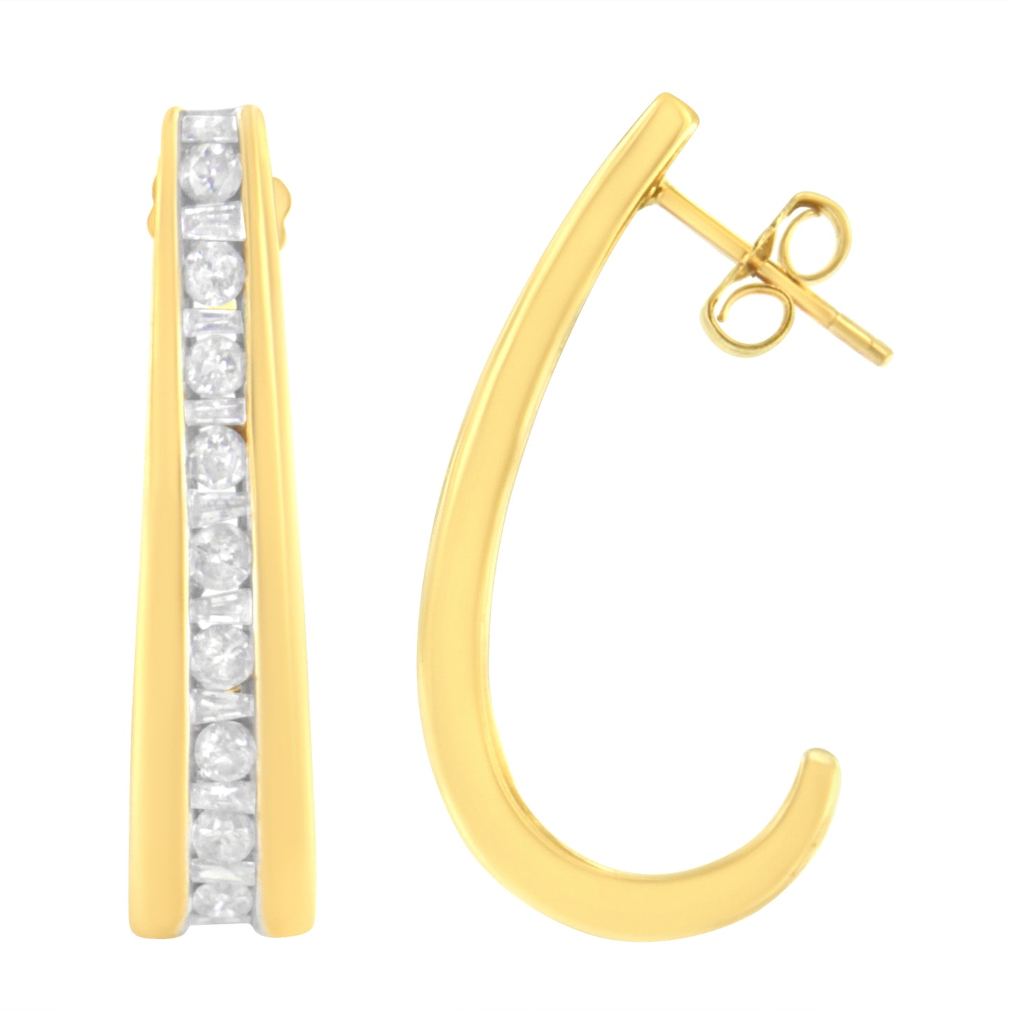 10K Yellow Gold 1 cttw Channel Set Diamond J-Hoop Earrings (H-I Clarity, I1-I2 Color) Bids.com