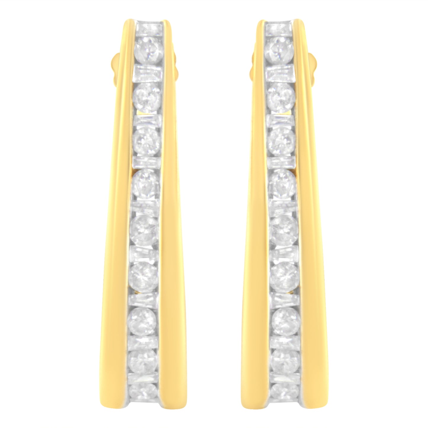 10K Yellow Gold 1 cttw Channel Set Diamond J-Hoop Earrings (H-I Clarity, I1-I2 Color) Bids.com