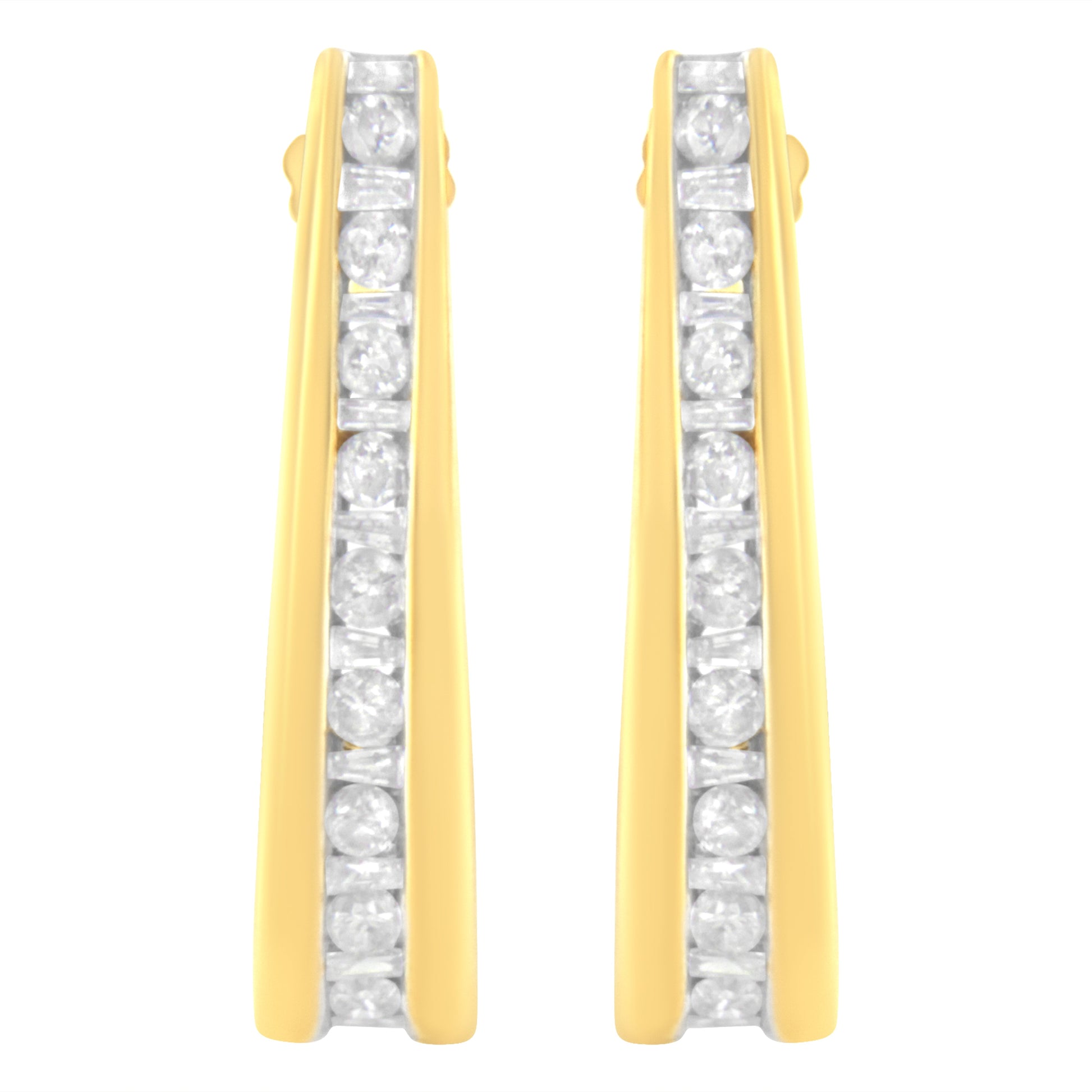 10K Yellow Gold 1 cttw Channel Set Diamond J-Hoop Earrings (H-I Clarity, I1-I2 Color) Bids.com