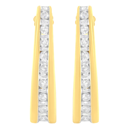 10K Yellow Gold 1 cttw Channel Set Diamond J-Hoop Earrings (H-I Clarity, I1-I2 Color) Bids.com