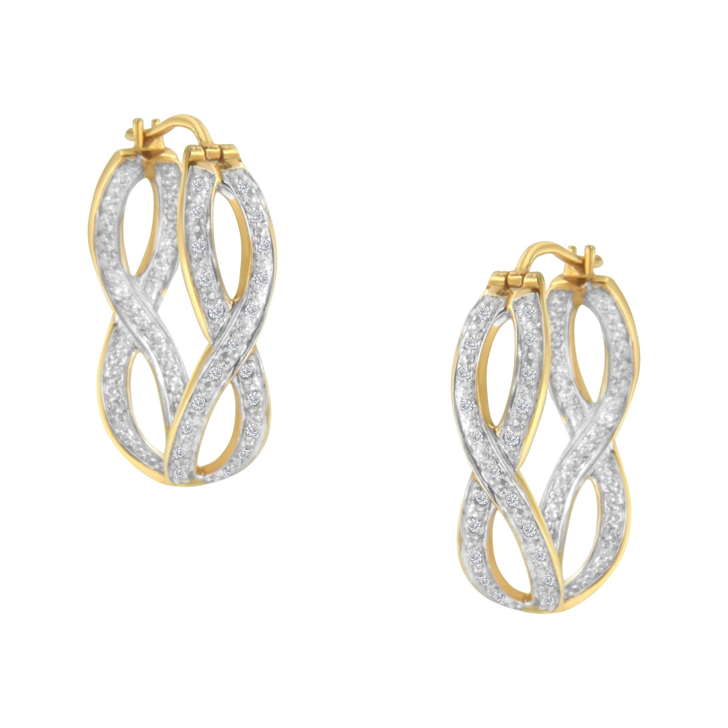 10K Yellow and White Gold 1/4 cttw Diamond Double Infinity Hoop Earrings (I-J Clarity, I1-I2 Color) Bids.com