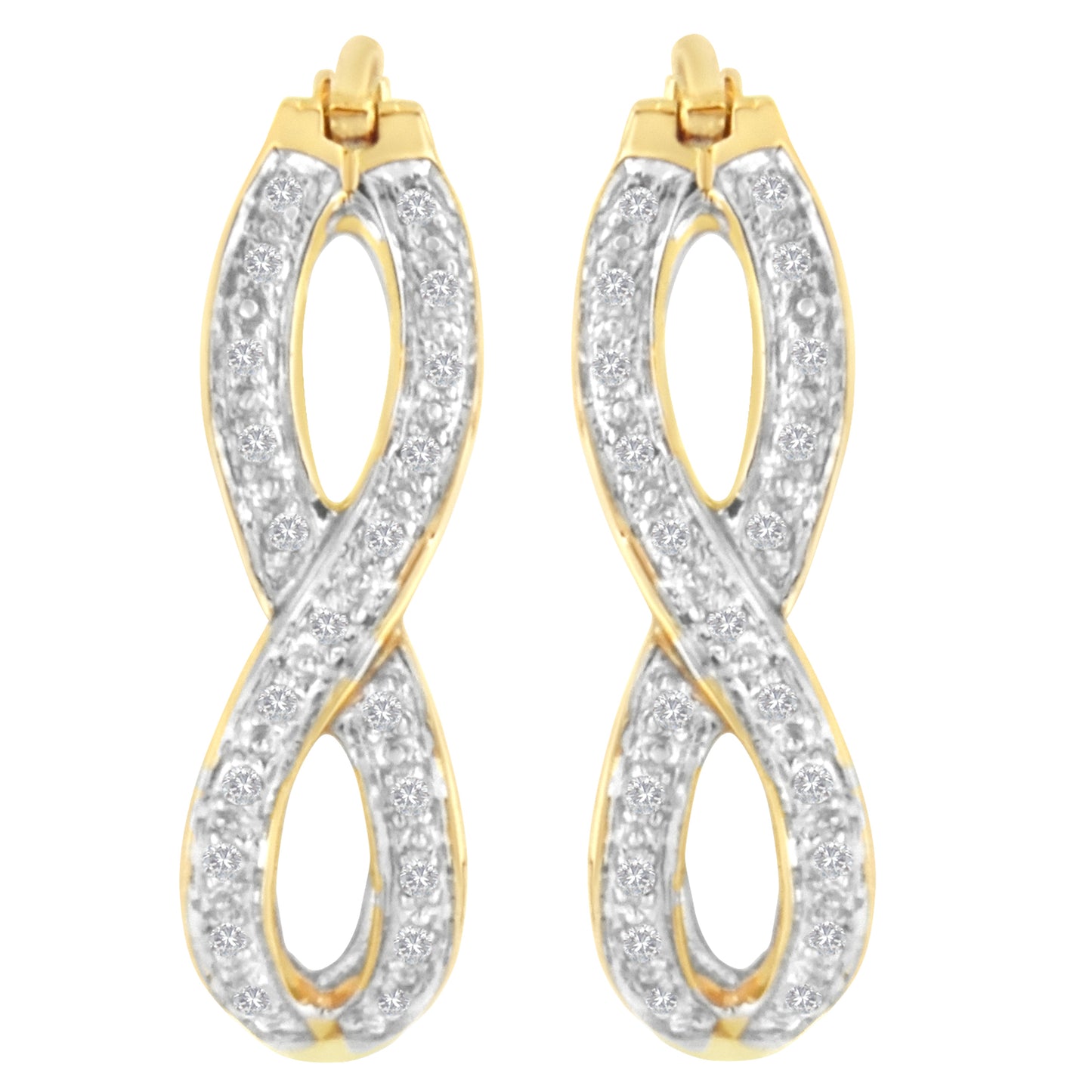 10K Yellow and White Gold 1/4 cttw Diamond Double Infinity Hoop Earrings (I-J Clarity, I1-I2 Color) Bids.com